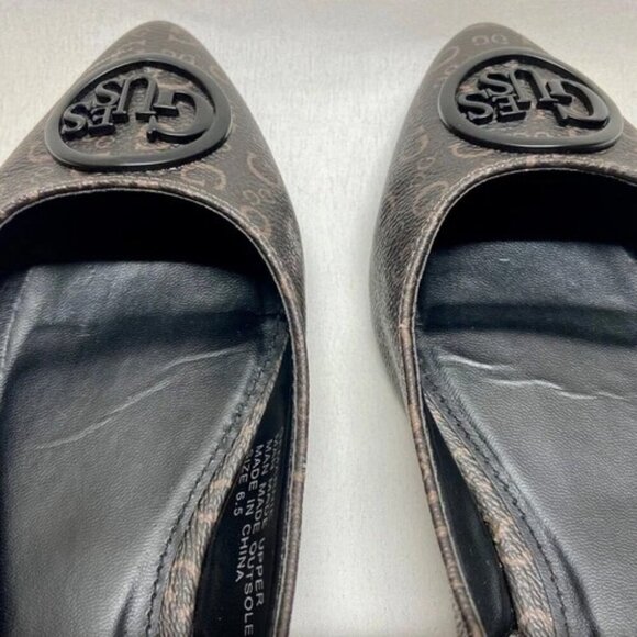 Guess GFMarnie Slingback Flats Women's 6.5 Brown Black Logo Pointed Toe Shoes - Picture 11 of 16